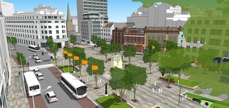 Artist's impression of the NFHP MetroBus in Bristol city centre.