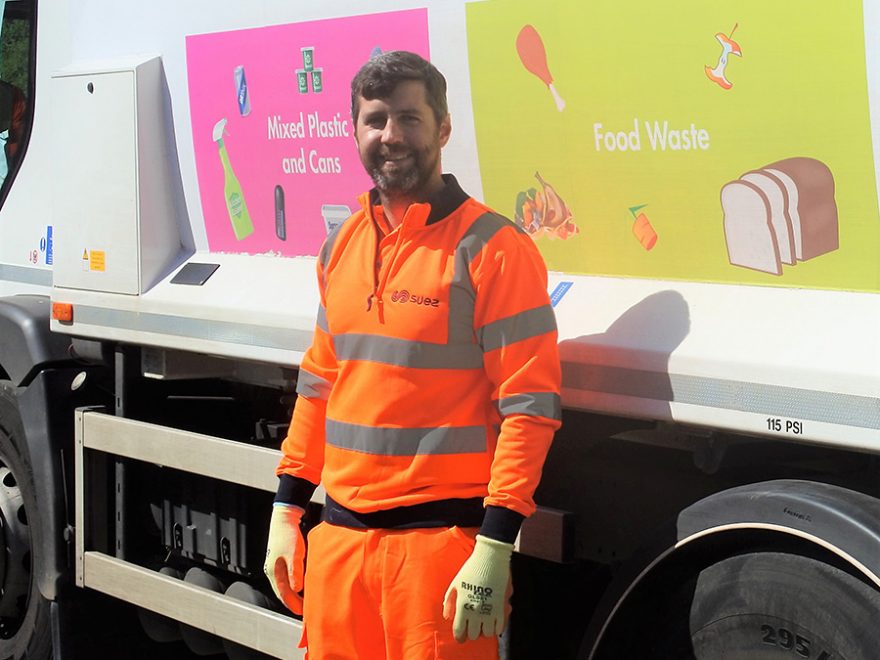 Photo of Cllr Toby Savage, leader of South Gloucestershire Council, out with recycling collection crews.