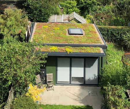 Aerial photo of a garden studio.