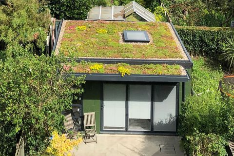 Aerial photo of a garden studio.